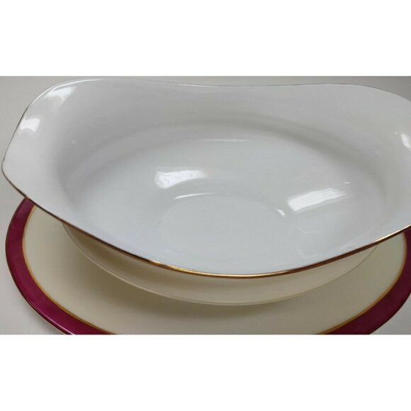 Vintage Victoria Ivory Gold Rim China Czechoslovakia Gravy Boat With Plate - Picture 3 of 9